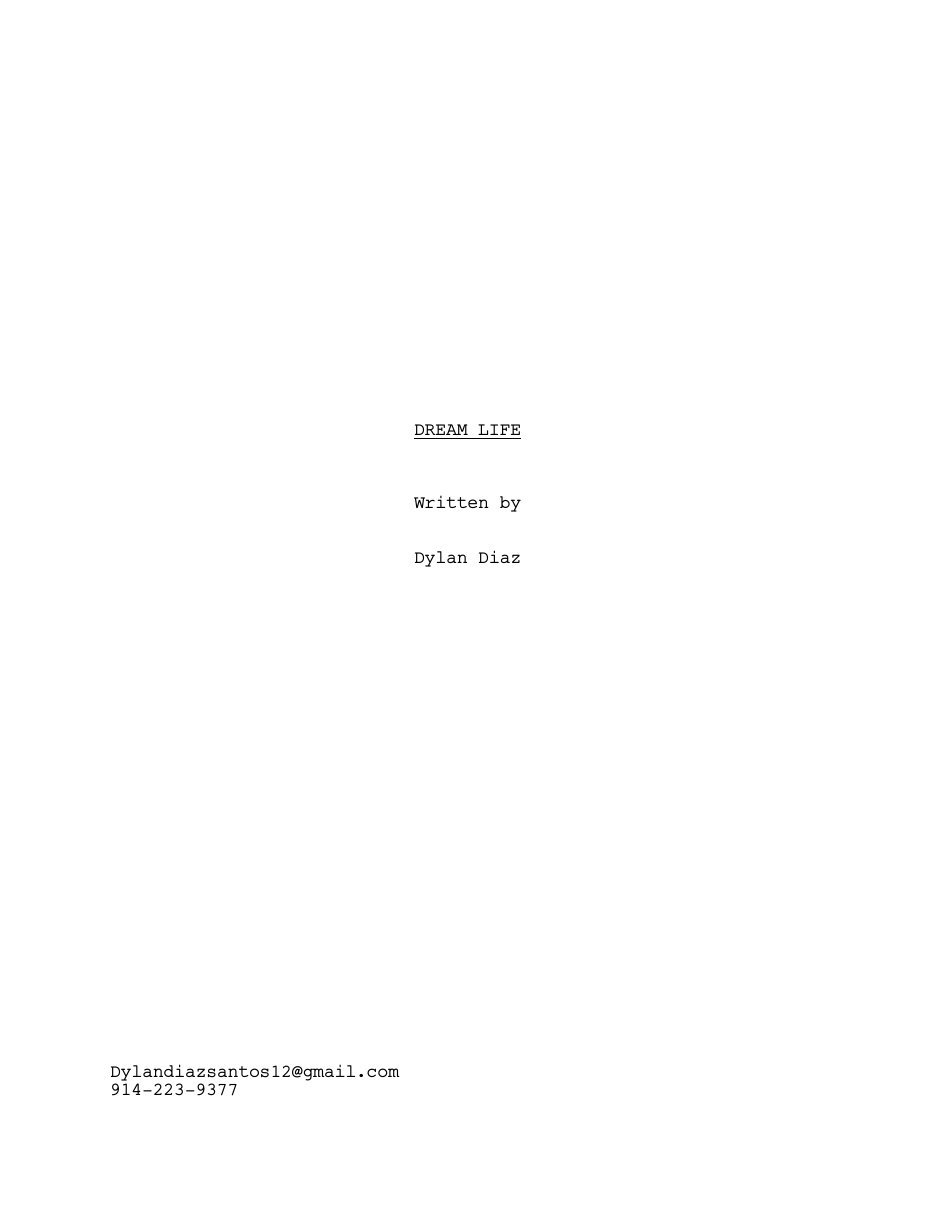 Title page of Dream Life, a screenplay by Dylan Diaz